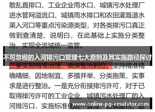 不可忽视的入河排污口管理七大原则及其实施路径探讨