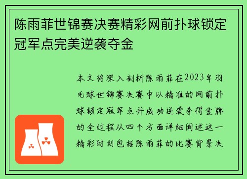 陈雨菲世锦赛决赛精彩网前扑球锁定冠军点完美逆袭夺金 陈雨菲世锦赛决赛精彩网前扑球锁定冠军点完美逆袭夺金